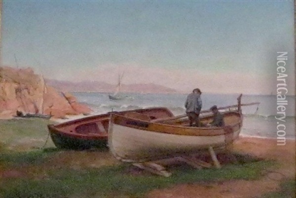 Barques Dans La Baie De Cannes Oil Painting - Charles Claude Etienne Rouviere