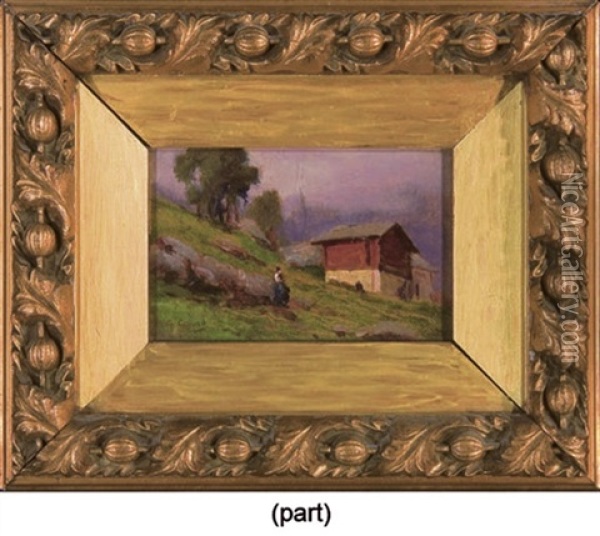 Paysage De Montagne Avec Une Ferme (+ Paysage De Montagne Avec Un Personnage Au Premier Plan; Pair) Oil Painting - Giovanni Colmo