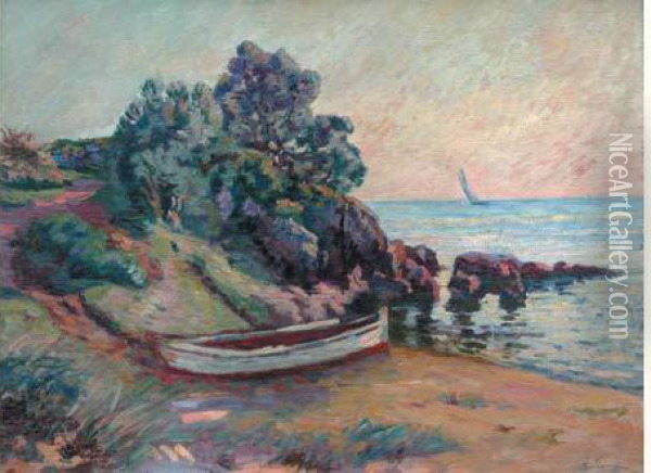 Barque Echouee Dans La Crique A Agay Oil Painting - Armand Guillaumin