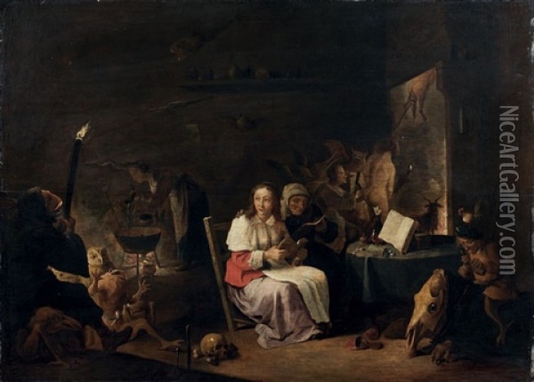 Scene De Sorcellerie Dans Un Interieur Oil Painting - Cornelis Saftleven