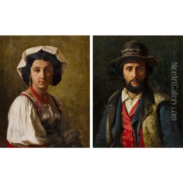 Bildnisse Eines Mannes Mit Hut Und Einer Frau In Tracht Oil Painting - Jean Benner