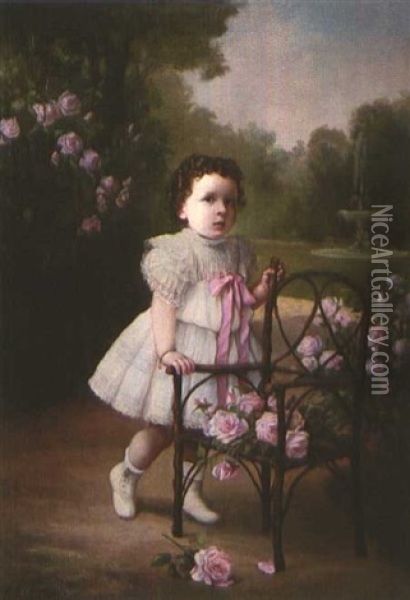 Portrait Of A Young Girl In A Bed Of Roses Oil Painting - Andres Molinary