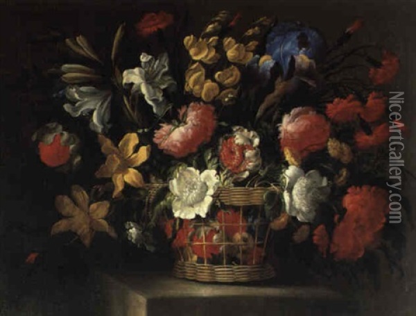 Blumenstraus In Einem Korb Oil Painting - Juan De Arellano