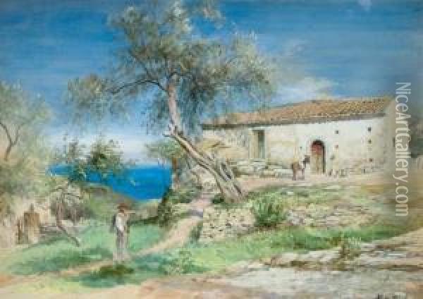 A Villa At Taormina, Sicily Oil Painting - John MacWhirter