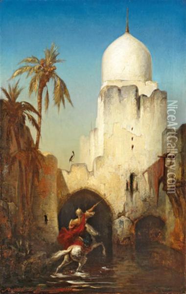 Cavalier Devant La Medina Oil Painting - Anatole Henri de Beaulieu