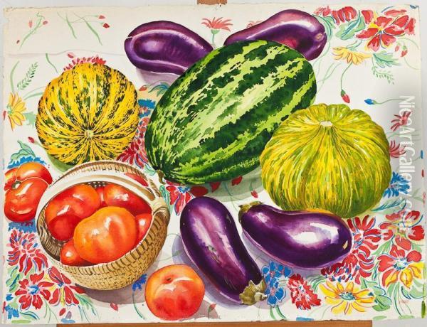 Fruit And Vegetables Oil Painting - William, Everett Col.
