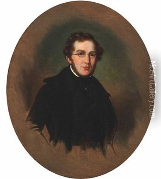 Portrait Of The Dansih Poet Hans Peter Holst Oil Painting - Emilius Baerentzen