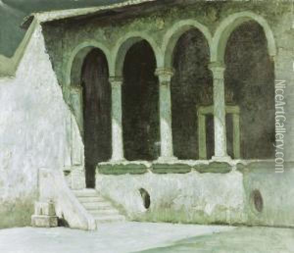 Romanische Kirchenvorhalle. Oil Painting - Joseph Urban