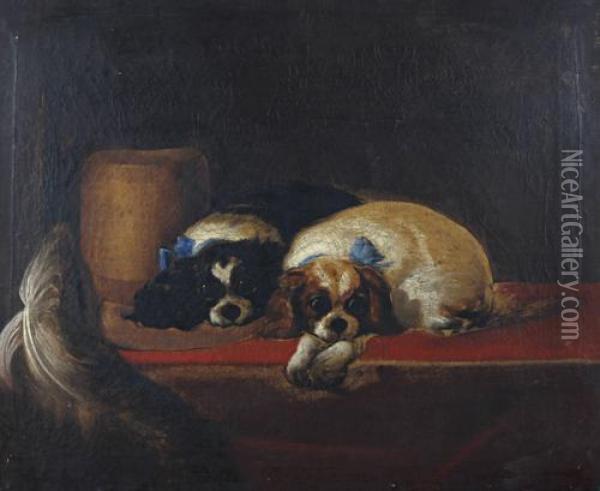 The Cavalier's Pets (king Charles Spaniels) Oil Painting - Landseer, Sir Edwin