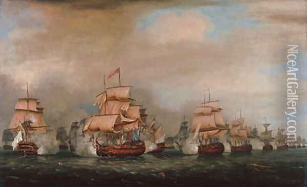 The Battle off Trincomalee, 3 September 1782 Oil Painting - Thomas Whitcombe