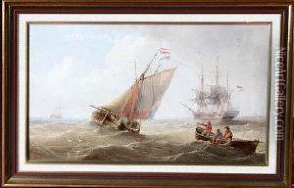 A Sailing Barge And Other Shipping Off The Dutch Coast Oil Painting - Henry Redmore