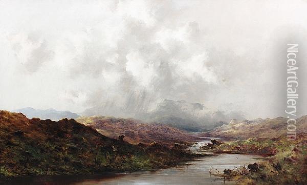 Highland Landscape - Daybreak; Highlandlandscape - Dusk Oil Painting - Samuel John Barnes