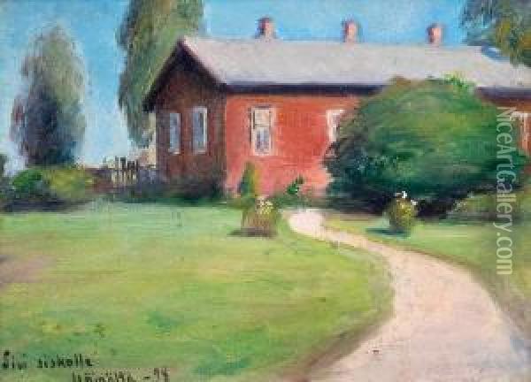 A Red House Oil Painting - Vaino Hamalainen