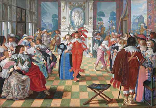 Ladies and cavaliers in a ballroom, after Abraham Bosse Oil Painting - Friedrich The Elder Brentel