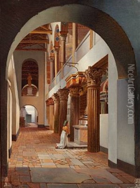 Et Parti Af Kirken S. Lorenzo Fuori Delle Mure I Rom Oil Painting - Christoffer Wilhelm Eckersberg
