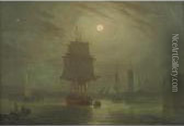 Moonlight Oil Painting - Robert Salmon