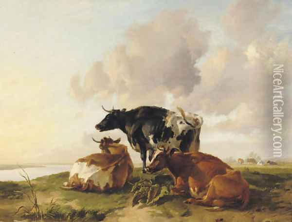 Cattle by a river Oil Painting - Thomas Sidney Cooper