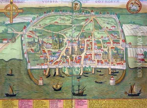 Map of Visby from Civitates Orbis Terrarum Oil Painting - Joris Hoefnagel