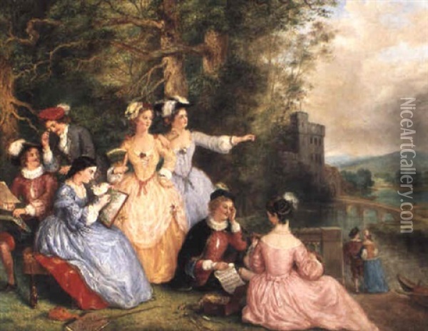 A Fete Galante Oil Painting - Henry Andrews