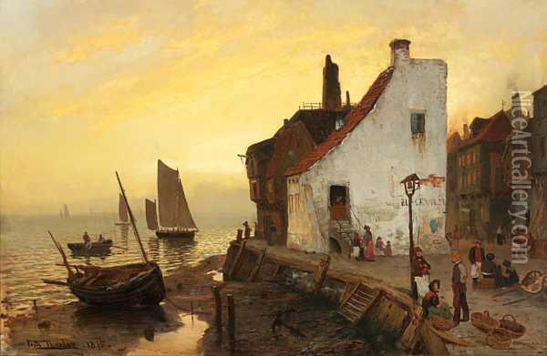 Kystby Med Folkekliv, Engelske Kanal Ved Ebbe Oil Painting - Fritz Thaulow