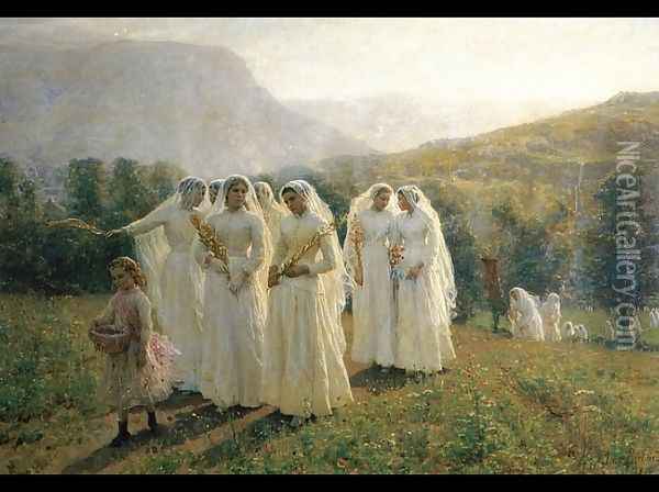 Young Women Going To A Procession Oil Painting - Jules Breton