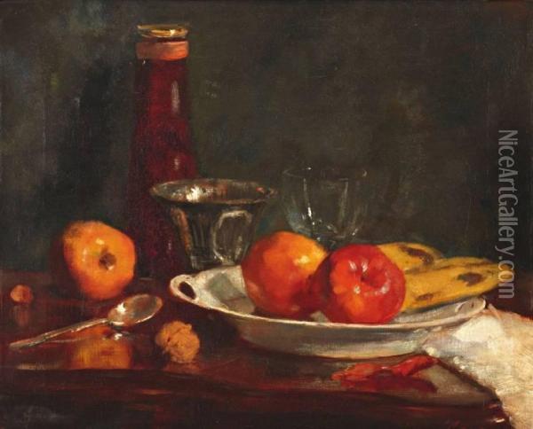 Stilleven Met Glazen En Fruit Op Een Witte Schotel Oil Painting - Salomon Garf