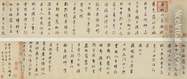 Poems In Running Script Calligraphy Oil Painting - Dong Qichang