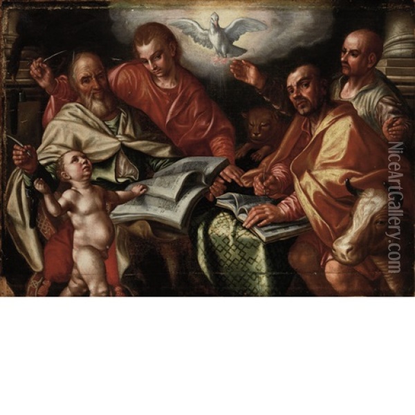The Four Evangelists Writing The Gospels Oil Painting - Pieter Aertsen