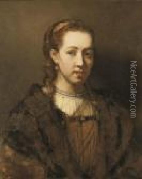 Portrait Of A Lady, Traditionally Said To Be Hendrickje Stoffels Oil Painting - Rembrandt Van Rijn