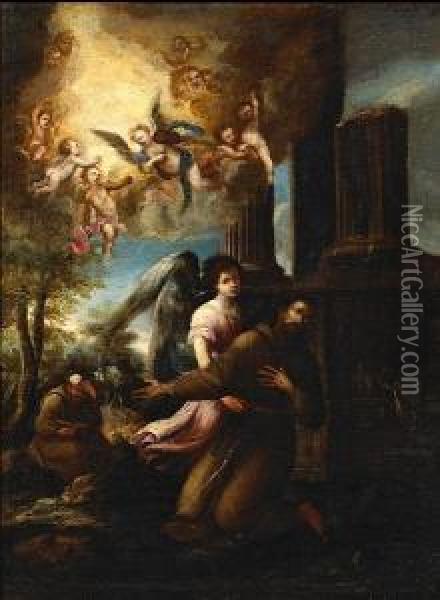 St. Francis In The Arms Of An Angel Oil Painting - Juan De Valdes Leal