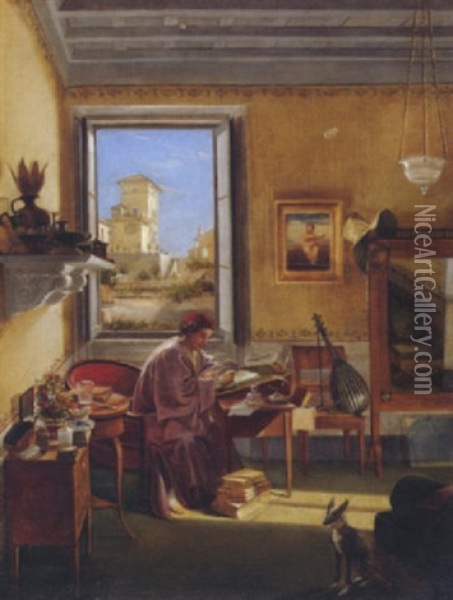 Der Altertumsforscher Baron Otto Magnus Von Stackelberg Aus Estland Am Schreibpult Rom Oil Painting - Francesco Diofebi