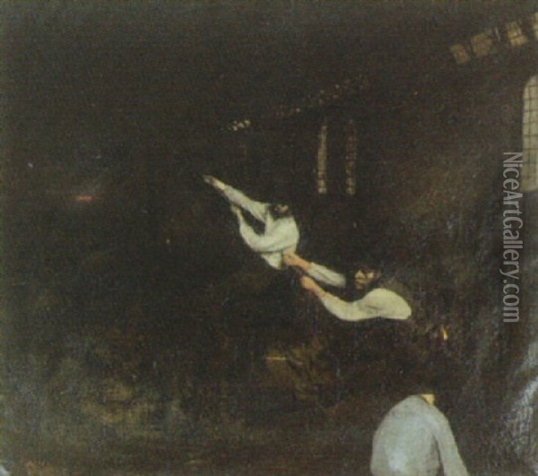 Interior Med Arbejdende Mannd Oil Painting - Carl Vilhelm Holsoe