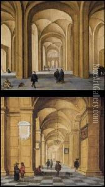 Deux Interieurs D'eglises Avec Personnages Oil Painting - Jan van Vucht