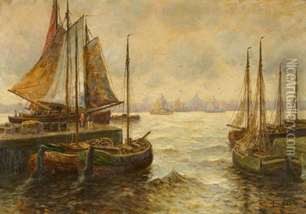 Im Hafen Von Amsterdam Oil Painting - Josef Dederichs
