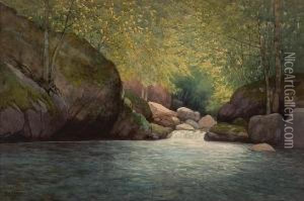 The Trout Pool Oil Painting - Lorenzo Palmer Latimer