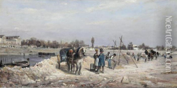 La Seine A Sevres Oil Painting - Stanislas Lepine
