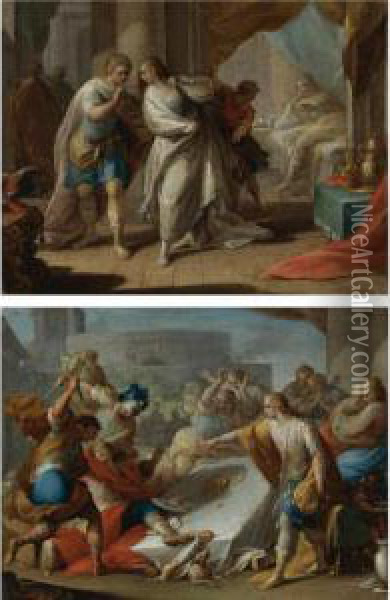 Amnon's Outrage On Behalf Of His Sister Tamar; Absalom Orders The Murder Of Amnon Oil Painting - Andrea Celesti