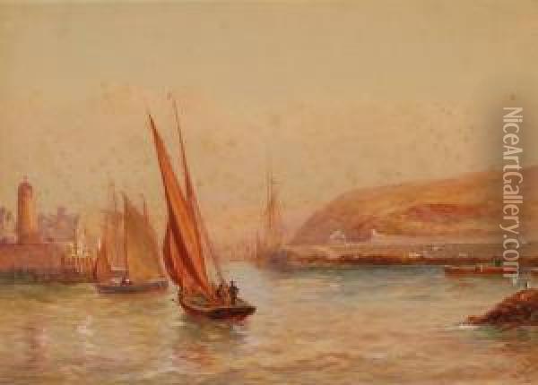 Fishing Harbour Scene Oil Painting - Robert Malcolm Lloyd
