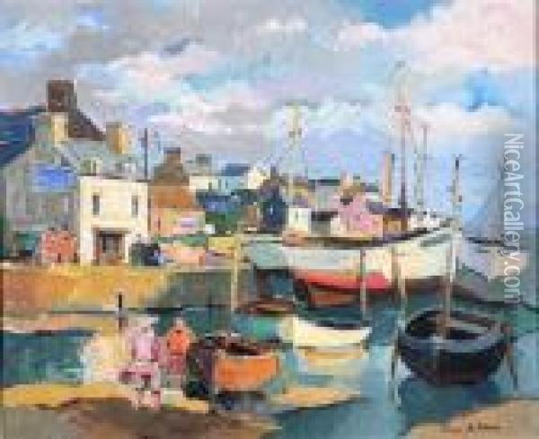 Petit Port Breton Oil Painting - Pierre De Belay
