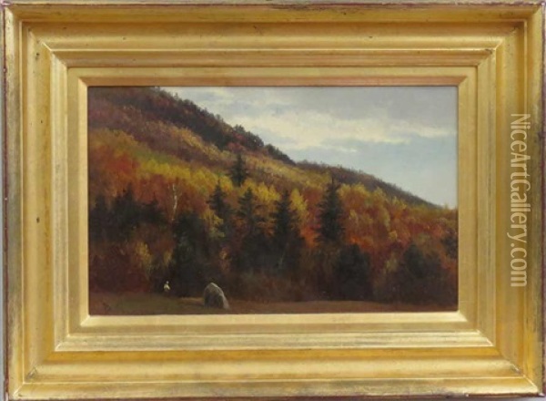Figure In Autumn Landscape Oil Painting - Benjamin Champney