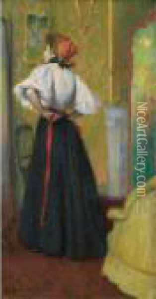 Devant La Glace [ ; Looking At 
Herself In The Mirror, Oil On Canvas Signed And Dated '95 ; Bought 
Directly From The Artist By Durand-ruel In 1895] Oil Painting - Federigo Zandomeneghi