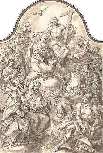 Christ with the Fourteen Auxiliary Saints Oil Painting - Karel Skreta