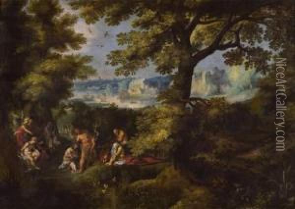 Le Bapteme Du Christ Dans Un Paysage Oil Painting - Gillis van Coninxloo