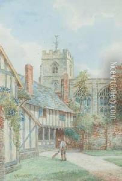 Kirche In Stratford Upon Avon Oil Painting - Albert Dunnington
