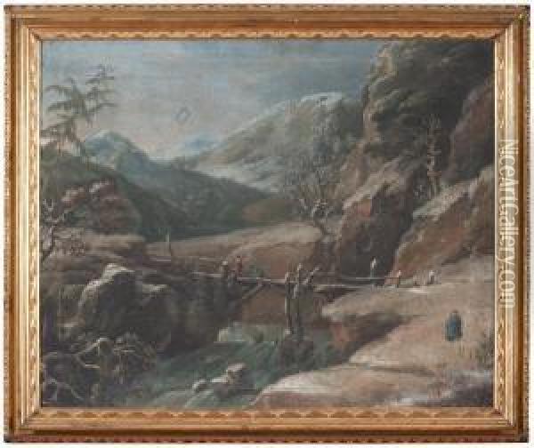 Paesaggio Invernale Con Ponte E Figure Oil Painting - Vincenzo Martinelli