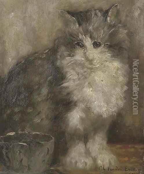 The contented cat Oil Painting - Charles van den Eycken