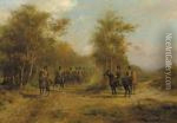 A Parade For The Commander In 
Chief Of The Royal Netherlands Horseartillery During A Field Exercise Oil Painting - Otto Eerelman