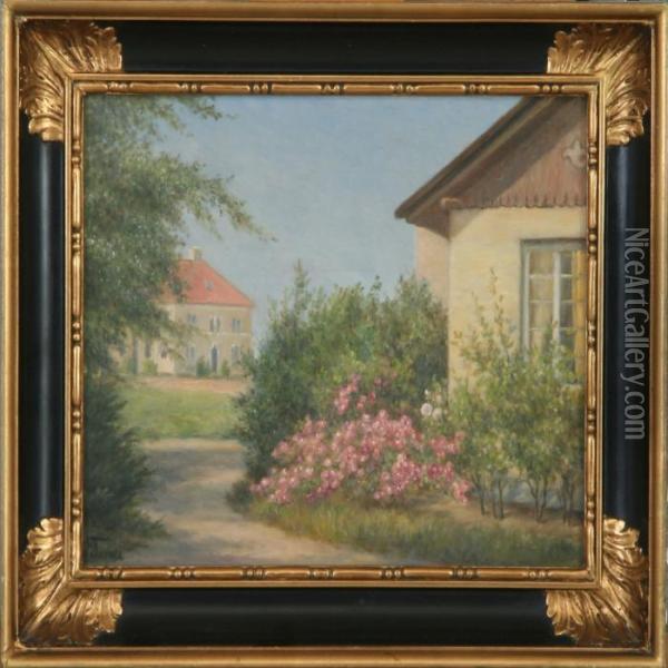 Garden Scenery Withhouses Oil Painting - Wenzel Ulrik Tornoe