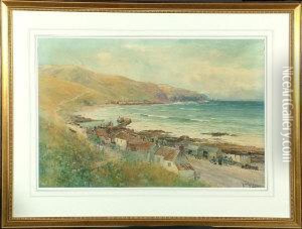 A Fishing Village On The Scottish Coast Oil Painting - Thomas Swift Hutton