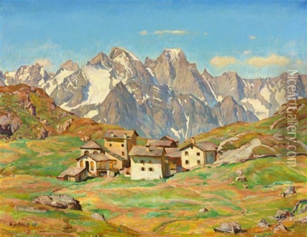 Blick Auf Die Alp Blaunca Mit Der Bondasca Gruppe Im Hintergrund Oil Painting - Carl Albert Von Salis-Soglio